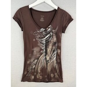 Copper Key Horse T-Shirt Y2K Women S Brown Graphic Scoop Neck Cotton Cowgirl
